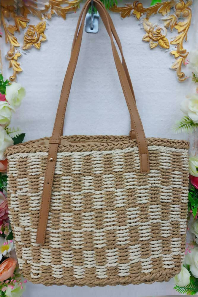 Tartan Jute Crochet Tote Handle Crossbody Bag