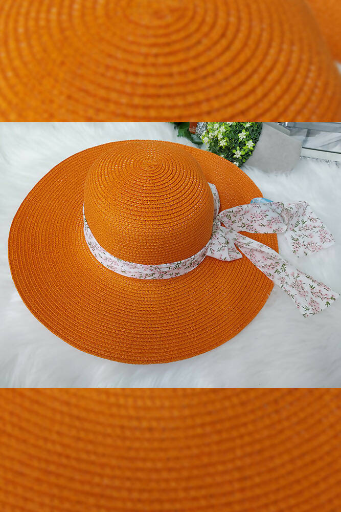 Jute Printed Ribbon Detailed Bow Hats