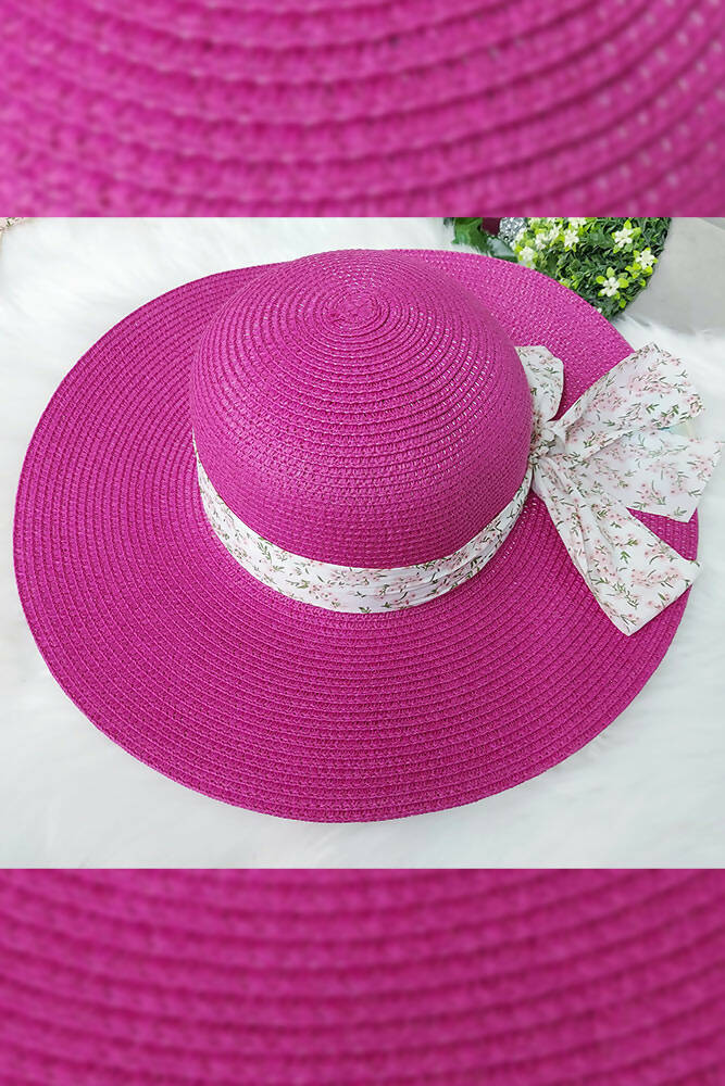 Jute Printed Ribbon Detailed Bow Hats