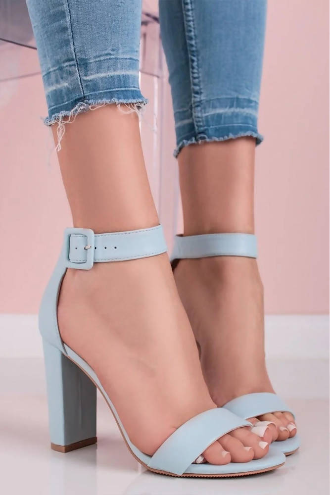 Faux Leather Block Heel Ankle Strap Sandals