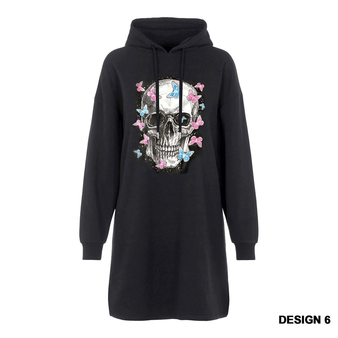 Skull with Butterfly Print Long Hoodie