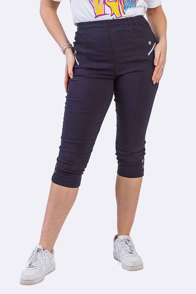 Ladies Cotton Two Button Zipped Cropped Trousers