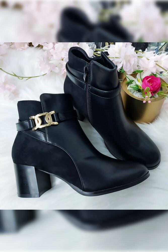 Pu Look Ankle Chain Heel Boots