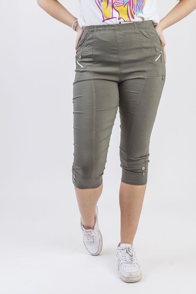 Ladies Cotton Two Button Zipped Cropped Trousers