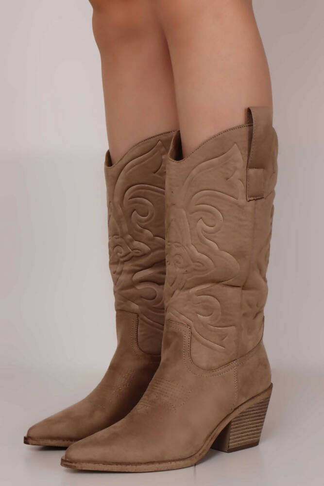 Embossed Style Long Cowboy Boots