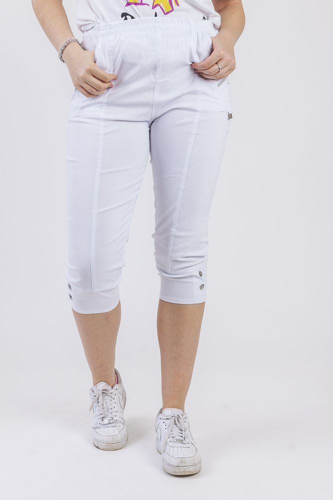 Ladies Cotton Two Button Zipped Cropped Trousers