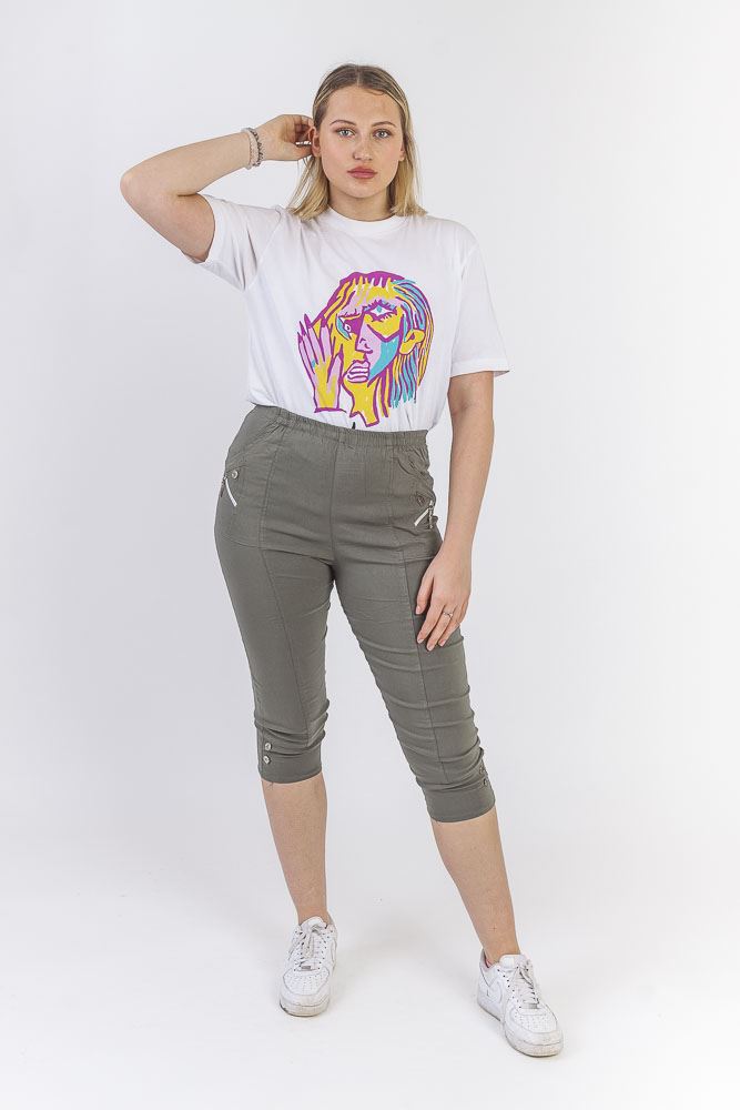 Ladies Cotton Two Button Zipped Cropped Trousers