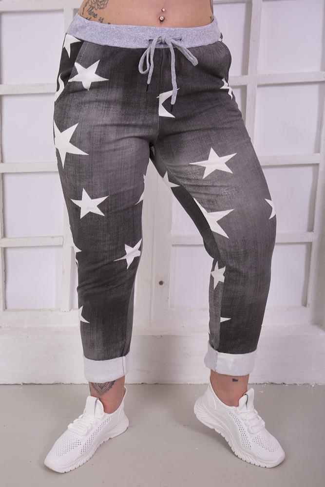 Women Star Print Foldover Hem Trouser