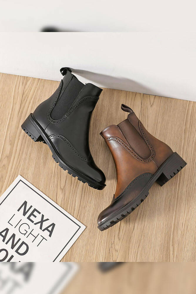 Faux Leather Look Brogue Style Ankle Boot