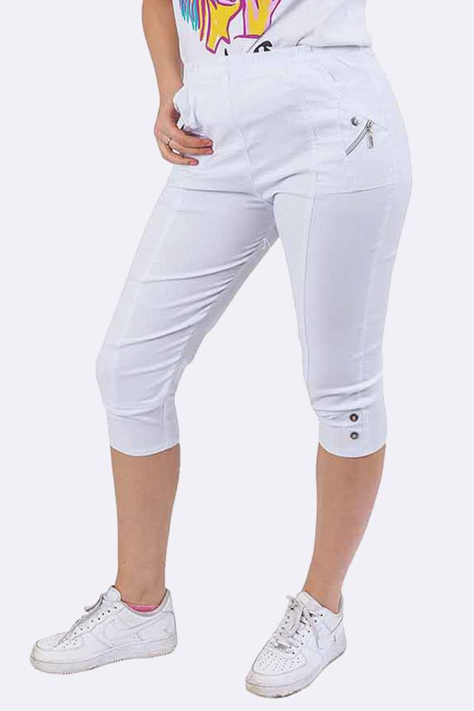 Ladies Cotton Two Button Zipped Cropped Trousers