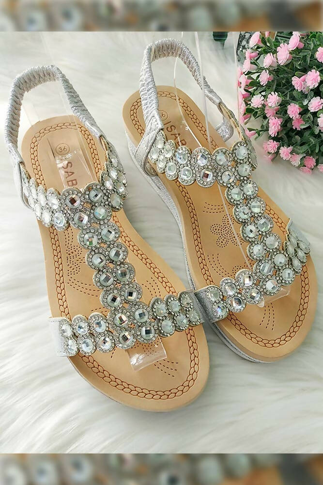 Diamante Crystal Detailed Elastic Sandals