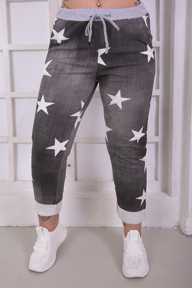 Women Star Print Foldover Hem Trouser