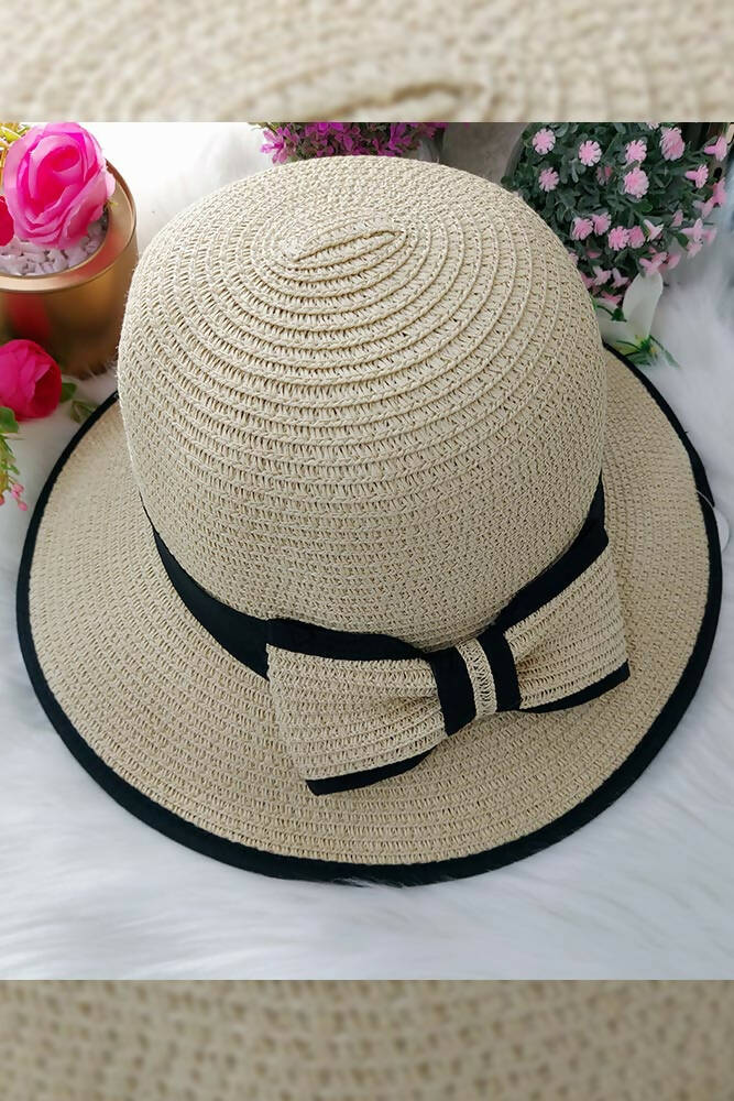 Jute Contrast Bow Detailed Hat
