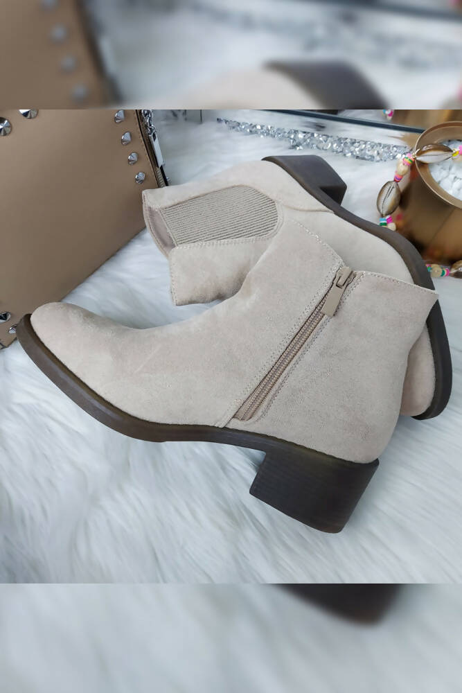 Suede Elastic Panel Ankle Boots