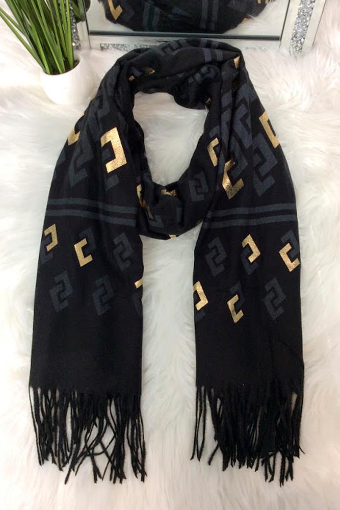 Geometric Print & Gold Foil Scarves [Pack of 12]