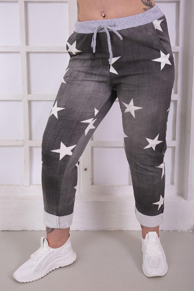 Women Star Print Foldover Hem Trouser