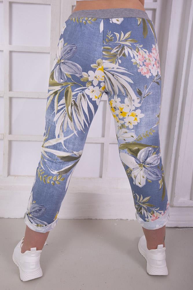 Cotton Tropical Floral Print Drawstring Trousers