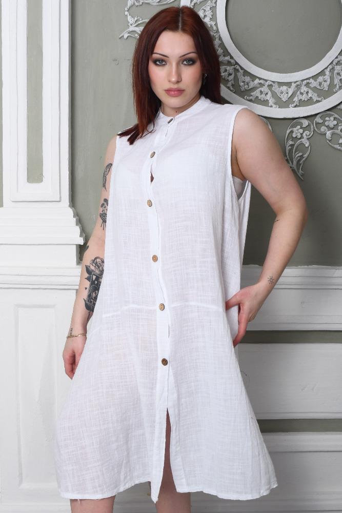 Plain Linen Sleeveless Dress