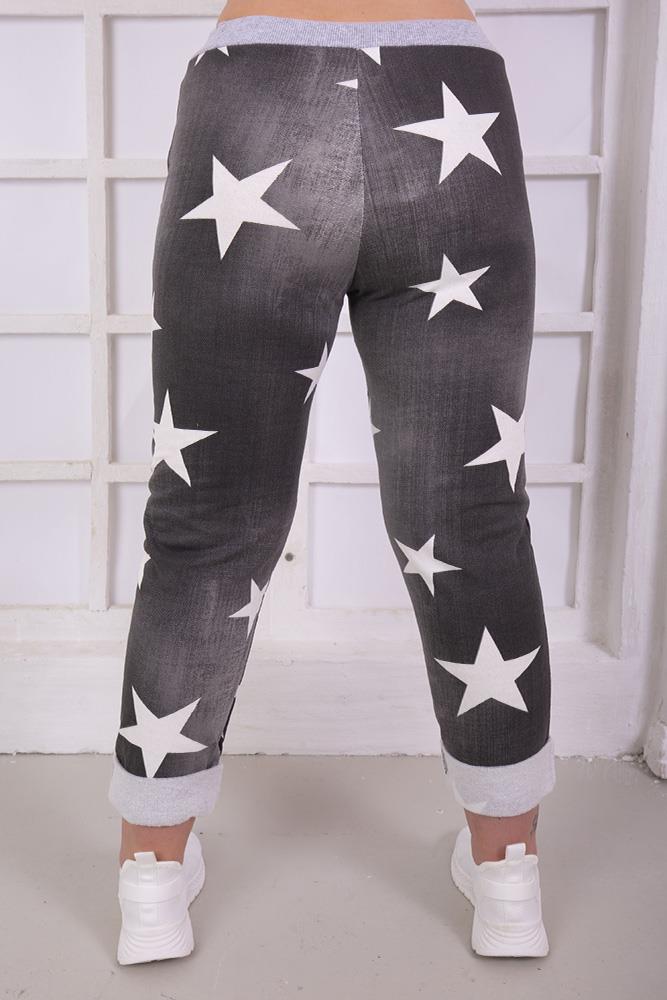 Women Star Print Foldover Hem Trouser