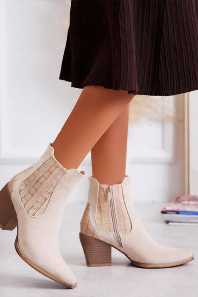Suede Croc Panel Detail Ankle Boots
