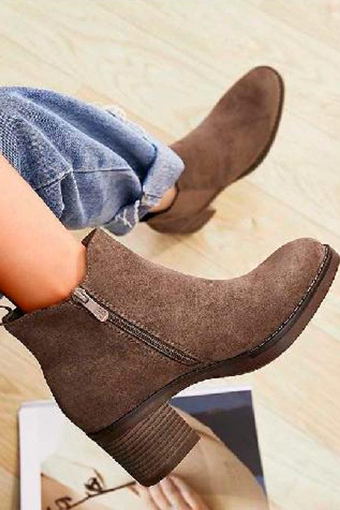 Suede Pull On Ankle Zip Heel Boots [Pack of 12]