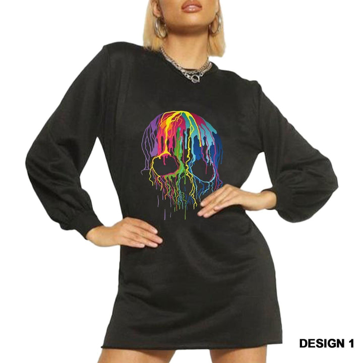 Melting Rainbow Skull Print Sweatshirt