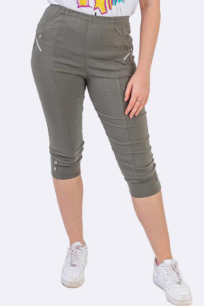 Ladies Cotton Two Button Zipped Cropped Trousers