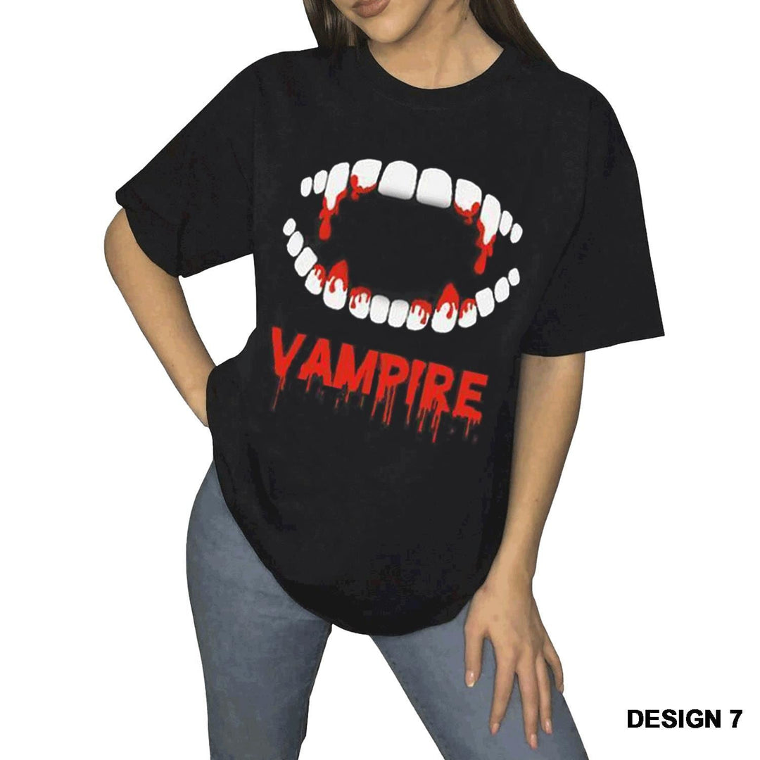 Vampire Teeth Fangs Print Oversized T-Shirt