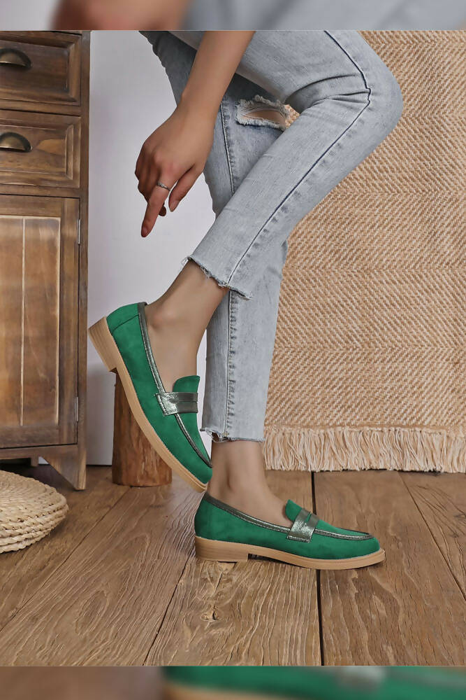 Suede Pu Patch Detailed Loafers Shoes