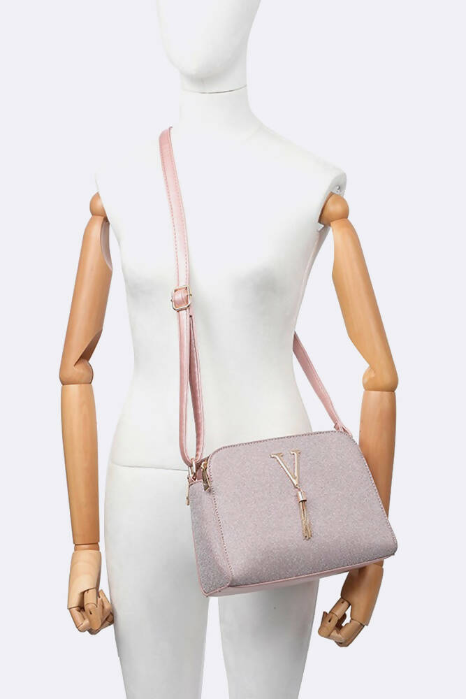 Elegant V Logo Tassel Shoulder Bag