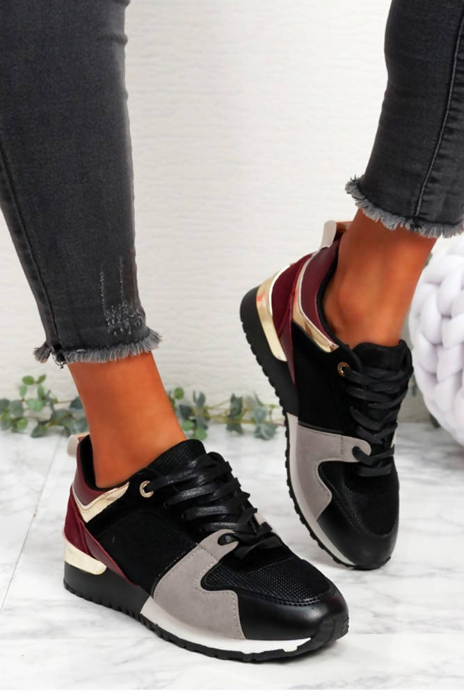 Patchwork & Metallic Trim Lace Up Trainers