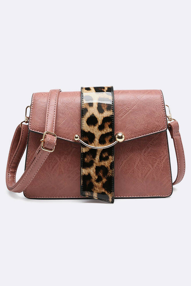Faux Leather Leopard Strap Lock Hand Bag