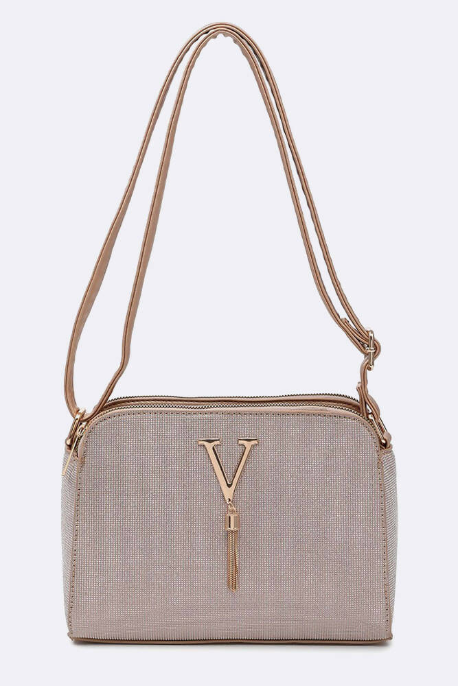 Elegant V Logo Tassel Shoulder Bag