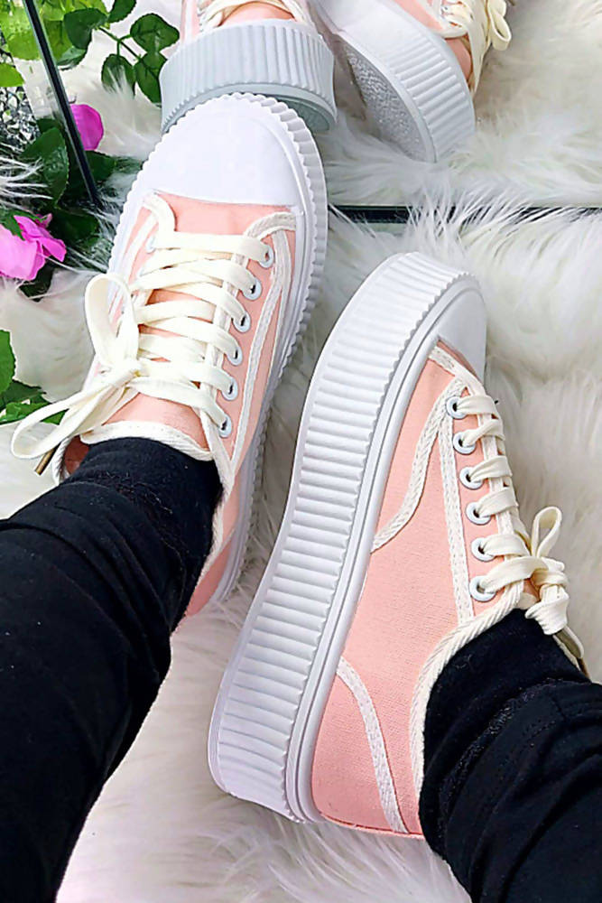 Lace Up White Trim Canvas Trainers
