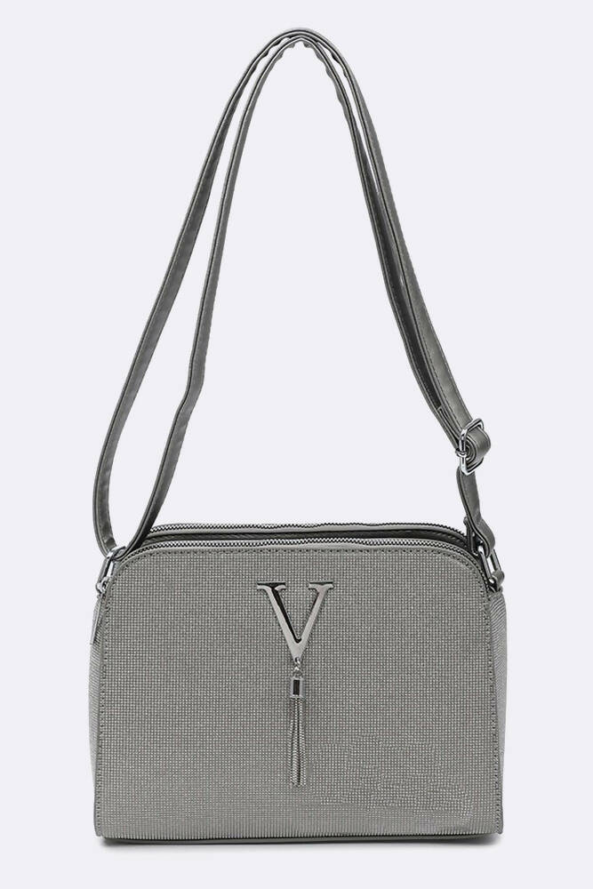 Elegant V Logo Tassel Shoulder Bag