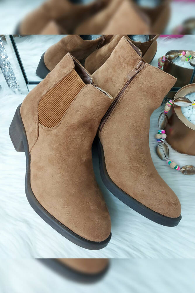 Suede Elastic Panel Ankle Boots