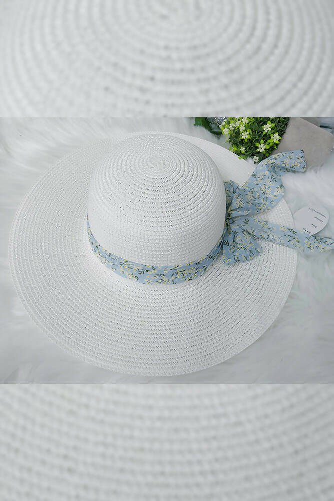 Jute Printed Ribbon Detailed Bow Hats