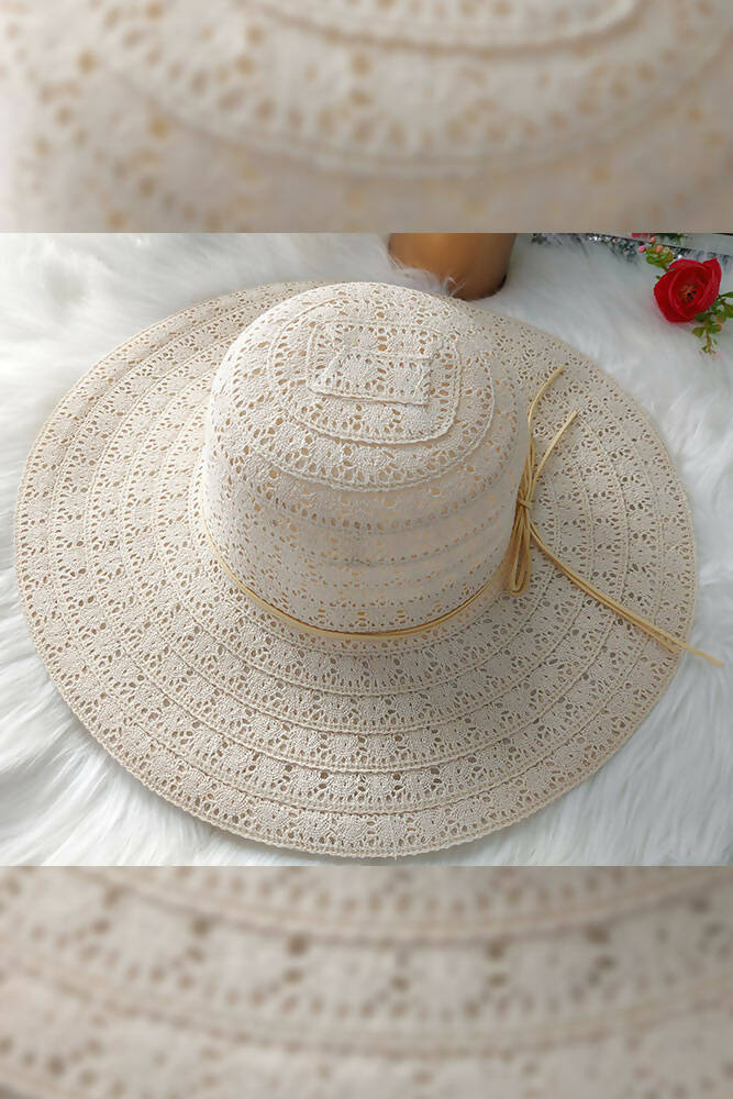 Jute Printed Ribbon Detailed Bow Hats