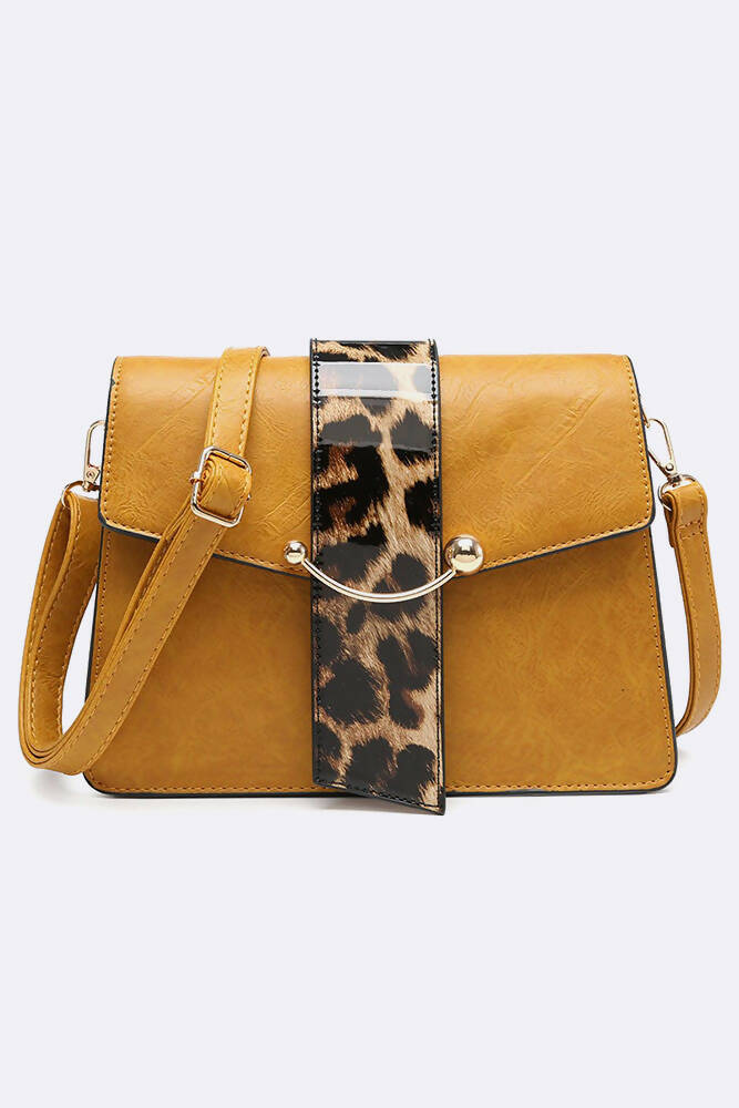 Faux Leather Leopard Strap Lock Hand Bag