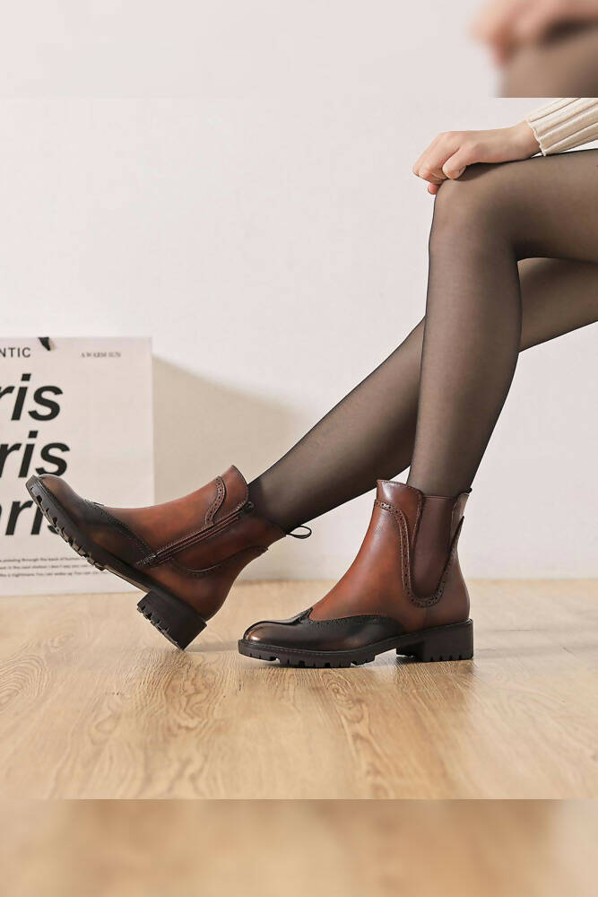 Faux Leather Look Brogue Style Ankle Boot