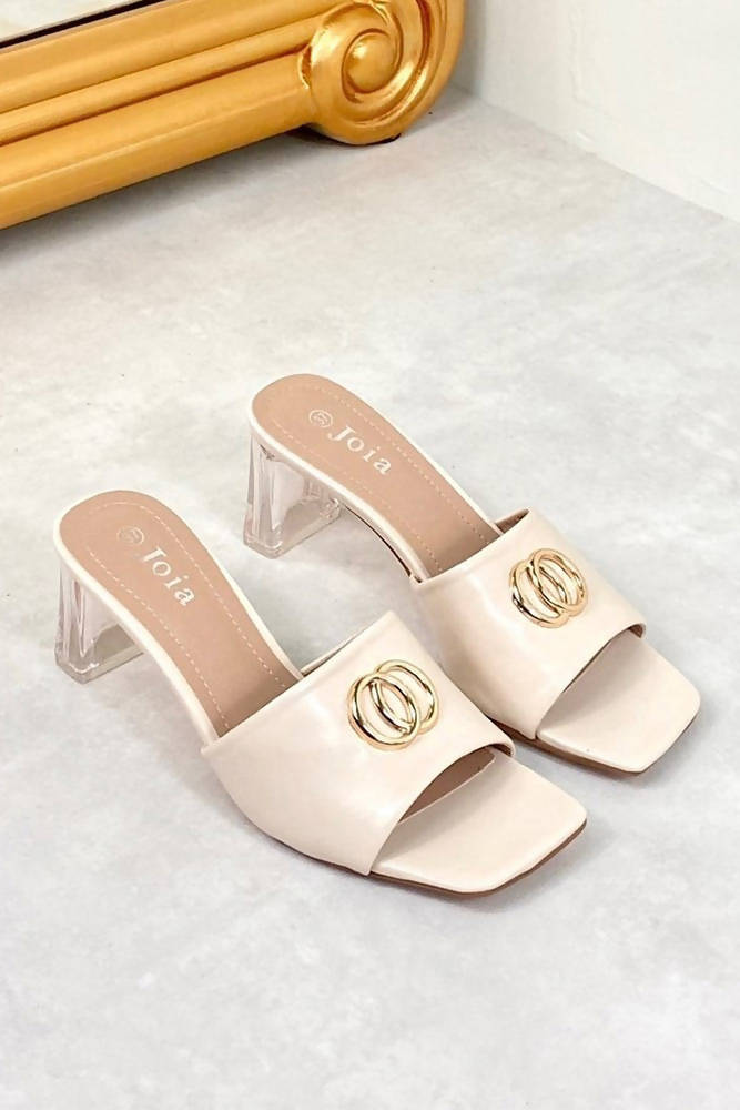 Square Buckle Detail Heel Slip On Mules