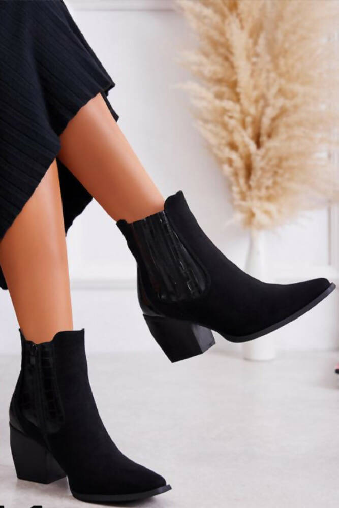 Suede Croc Panel Detail Ankle Boots