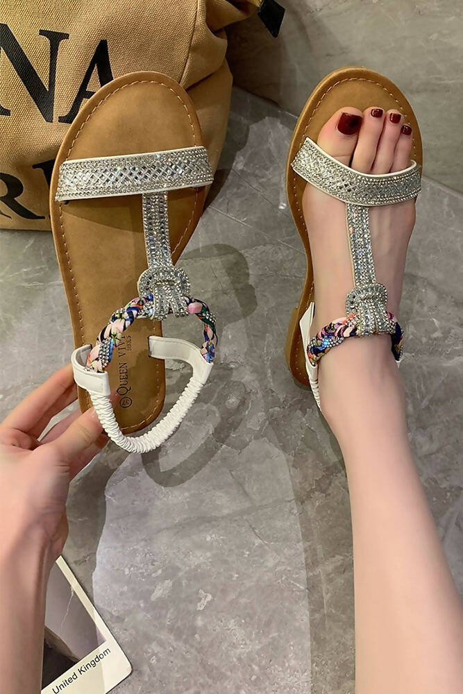 Diamante Multi Braided Elastic Back Flat Sandals