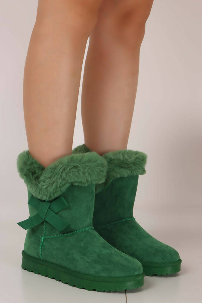 Suede Side Bow Faux Fur Lined Winter Boots