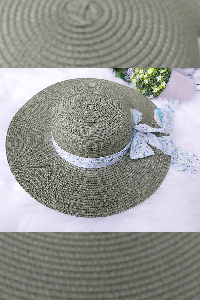 Jute Printed Ribbon Detailed Bow Hats