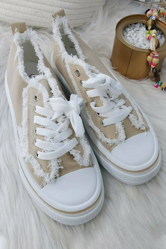 Canvas Chunky Frayed Lace Trainer