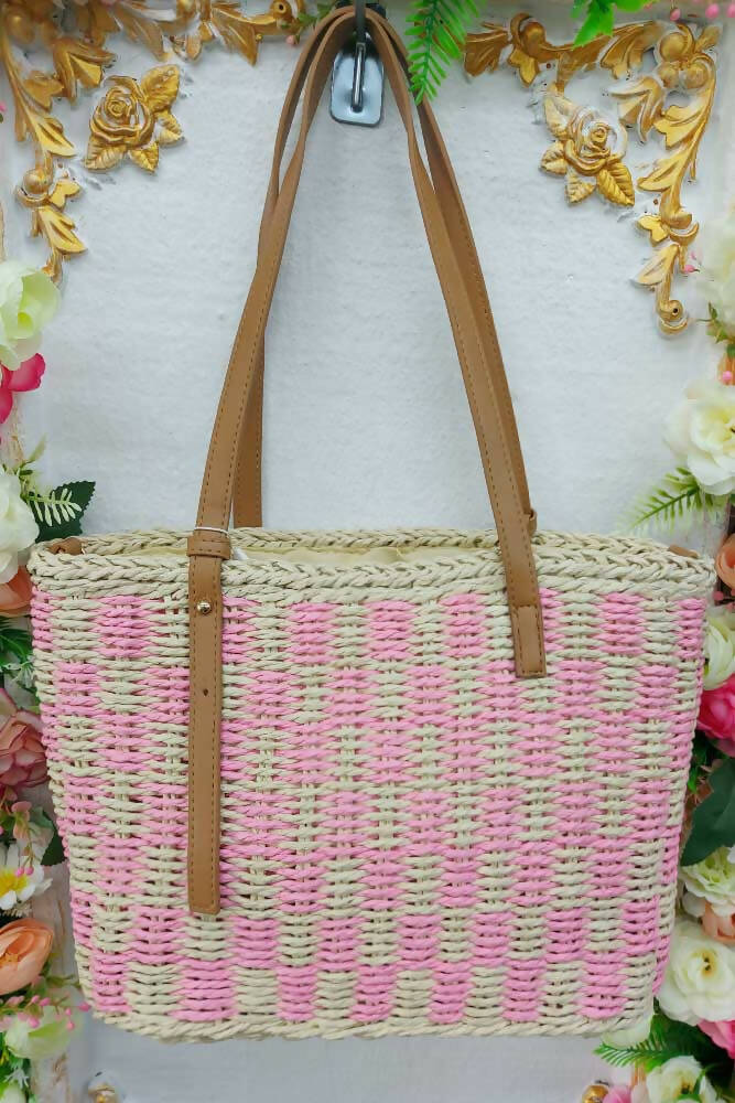 Tartan Jute Crochet Tote Handle Crossbody Bag