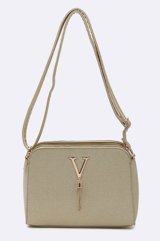 Elegant V Logo Tassel Shoulder Bag