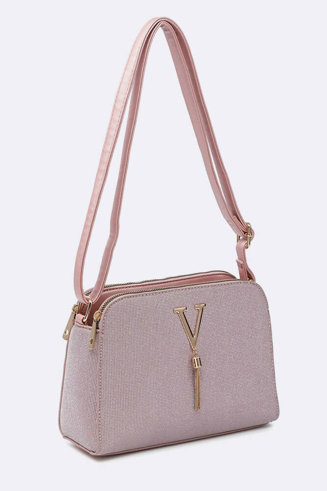 Elegant V Logo Tassel Shoulder Bag