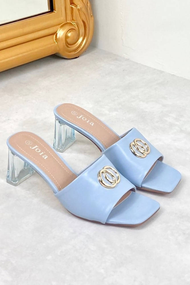 Square Buckle Detail Heel Slip On Mules